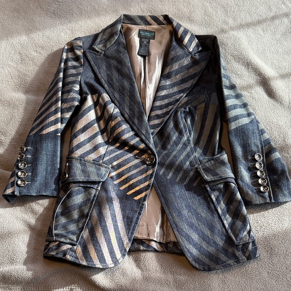 Custo Barcelona Jackets & Blazers - Vintage Custo Barcelona Sz 36 Denim Gray and Silver Striped Blazer